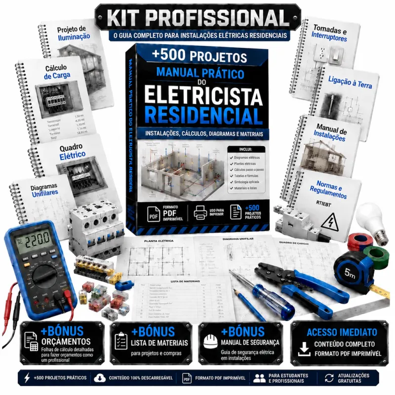 Manual Prático do Eletricista Residencial - mais de 500 projetos de instalações elétricas residenciais